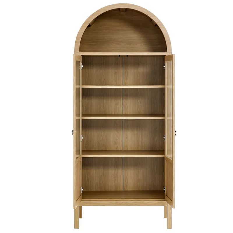 American light luxury solid wood arched bookcase, living room glass display cabinet, open dining side cabinet, retro locker