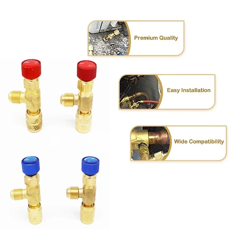 1pc R410A R22 Liquid Safety Valve Refrigerant Charging Valve Copper And Fluorine Safety Valve With Safety Adapters Refrigerant