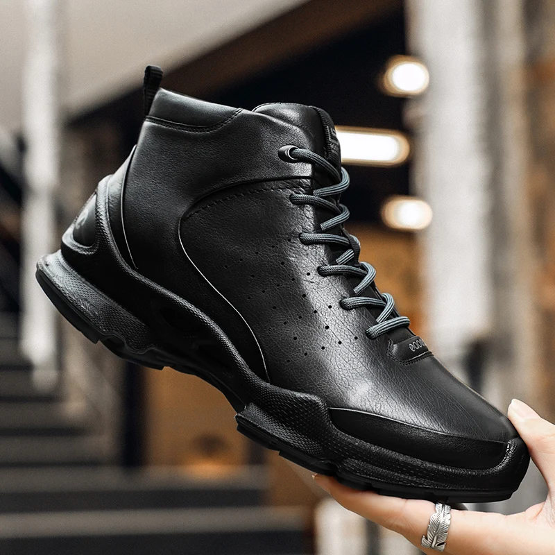 

Classical Men Casual Sports Sneakers High Top Upper Leather Cowhide Shoes Arch Support Office Walking Shoes Durable