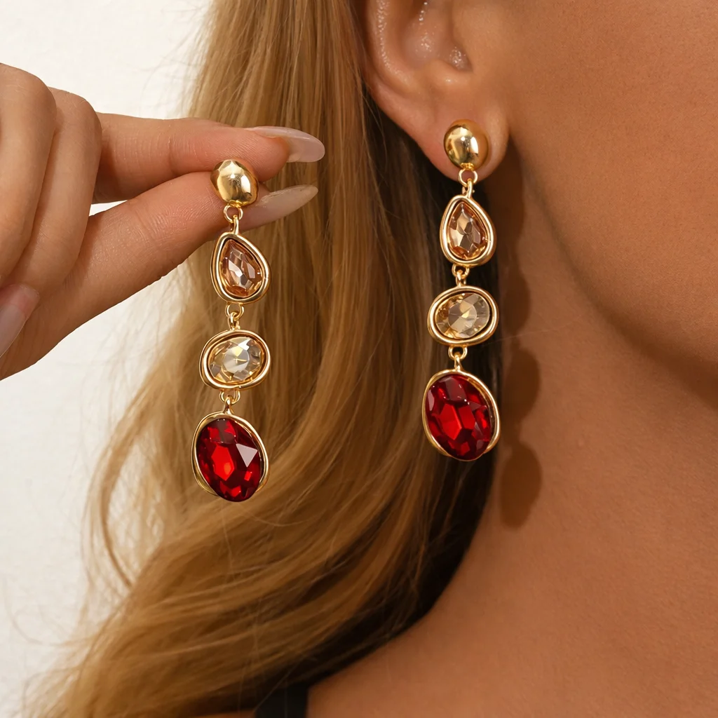 Gentle socialite Feng Caibao pendant earrings, banquet party earrings, Valentine's Day gifts, photos, and accessories