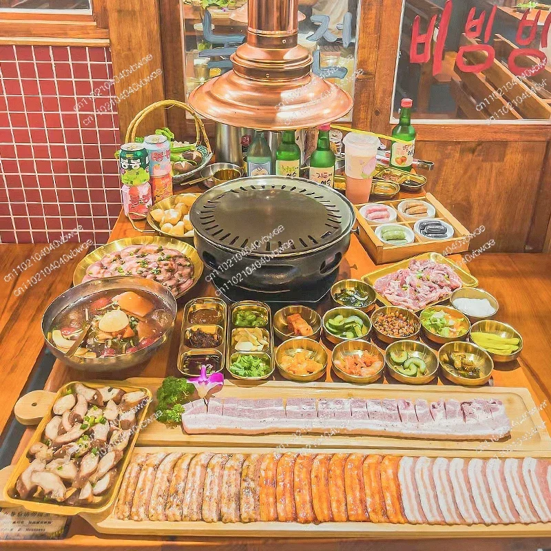 Korean cast iron grill Japanese smokeless grill Commercial round charcoal grill Household charcoal fire Indoor enclosure stove