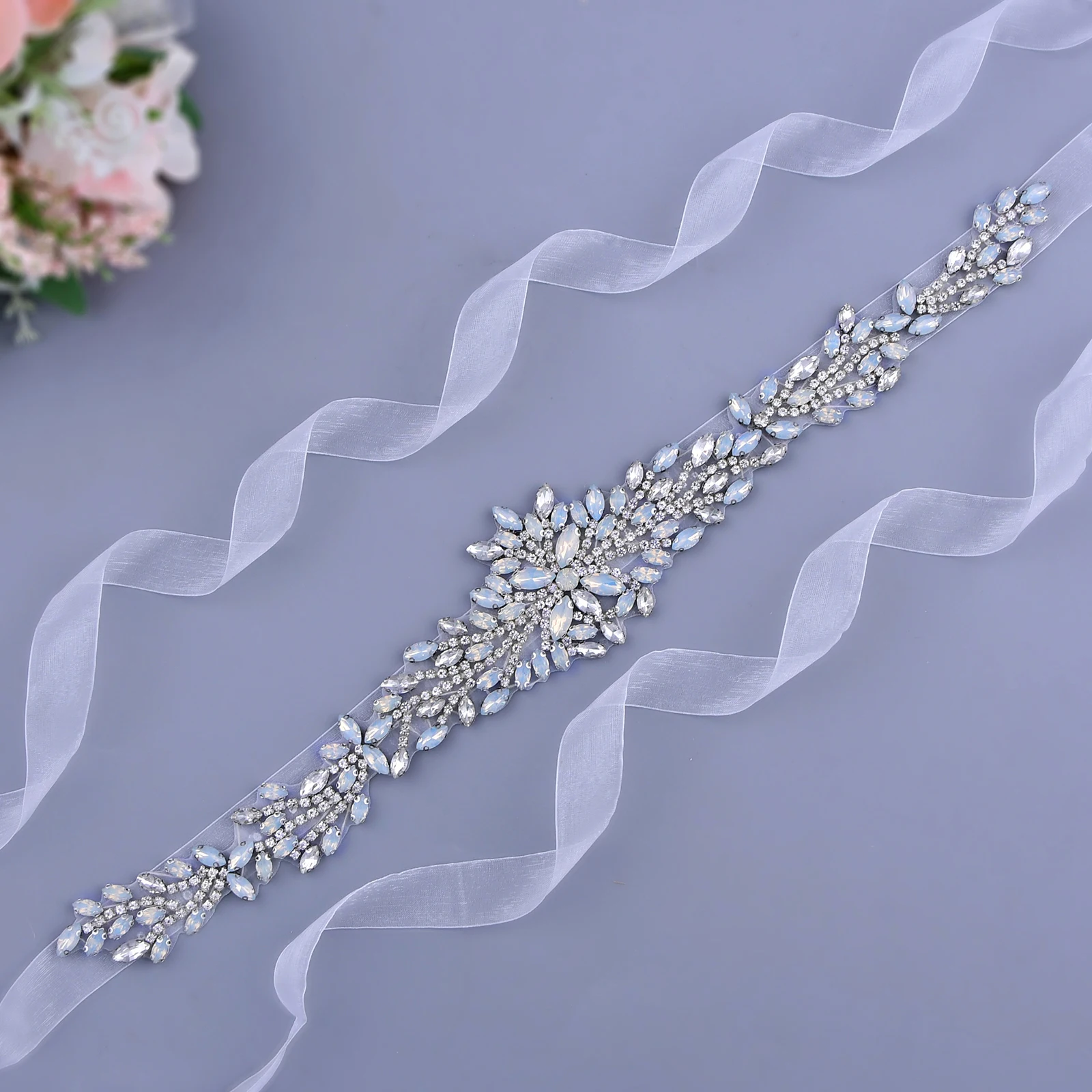 S11A Sparkly Shiny Sash Opulent Silver Opal Rhinestone Bridal Belt: Luxury Dress Accessory for Wedding and Evening Party Gowns