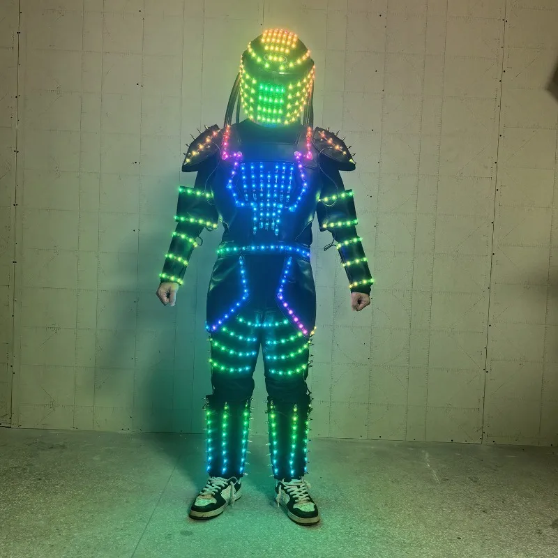 LED Luminous Robot Costume Gogo Dancer Light Up Stage Outfit Party Stage Costume Armor Nihgtclub Set Halloween Cosplay Clothes