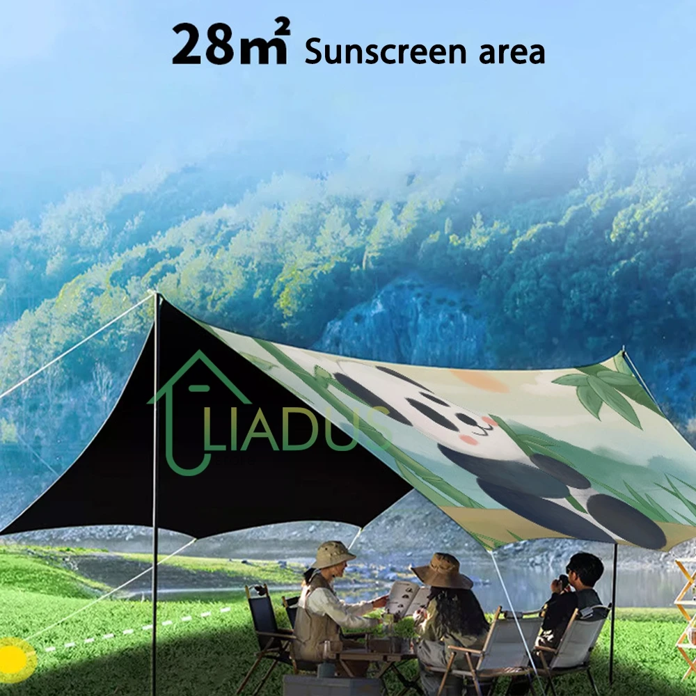 Outdoor Beach Grass Camping Octagonal Butterfly Canopy Tent Cartoon Print Portable Sunshade Rainproof Camping Tent Equipment