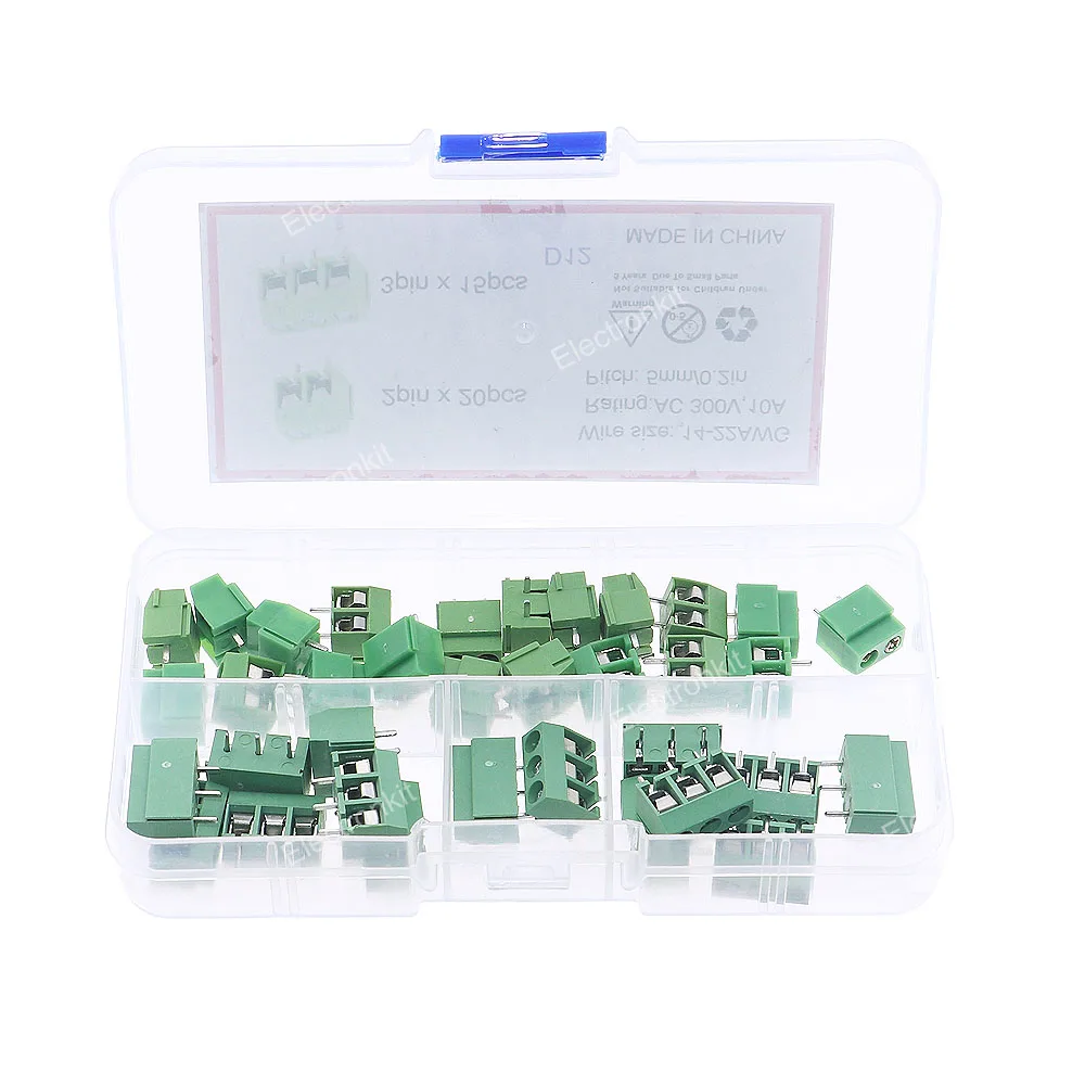 35pcs Pitch 5mm/0.12in 300V 10A KF126-2P 3Pin PCB Mount Screw green Terminal Block Connector