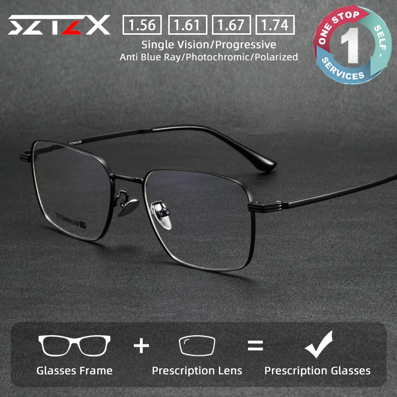 

SZTZX Lightweight Business Titanium Prescription Glasses Anti Blue Light Rectangle Myopia Glasses Progressive Reading Eyewear