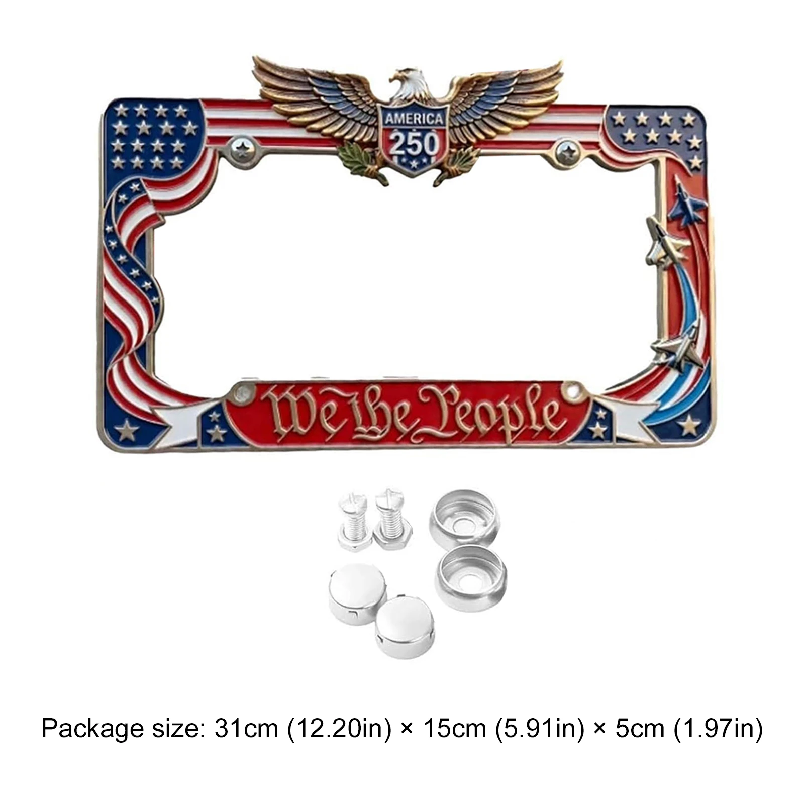1/2pcs American Specifications License Plate Holder Selected American Flags With Screws Car Decoration Aluminum Alloy Car - view 4