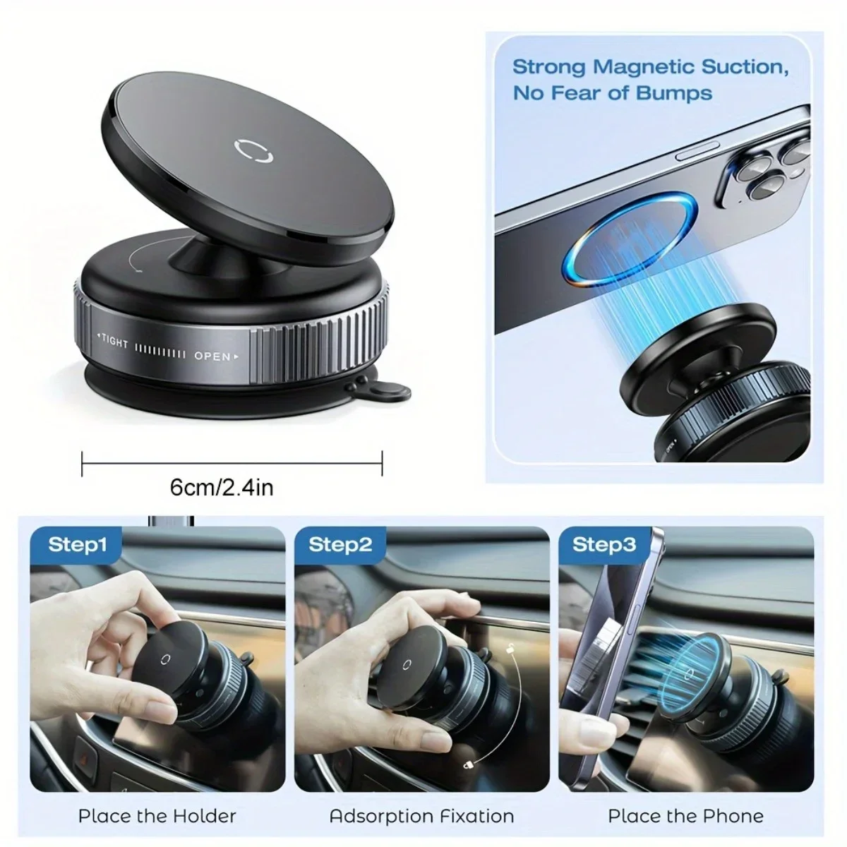 utton Exhaust Vacuum Magnetic car Phone Holder - Portable, Easy to Use Strong Suction Foldable & Stretchable Dual-Sided Adhesion image 2