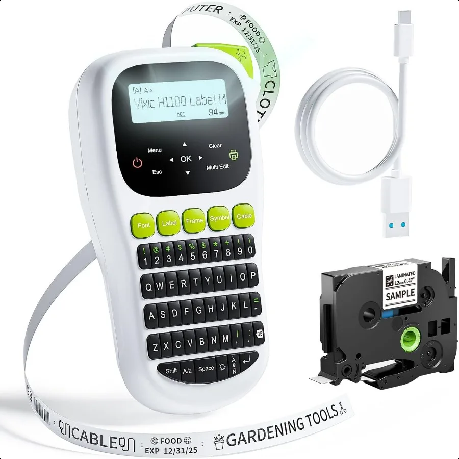 

Label Maker hine withTape H1100 Handheld Label Maker Portable Labeler with Backlight Screen Keyboard for Home School Office Org