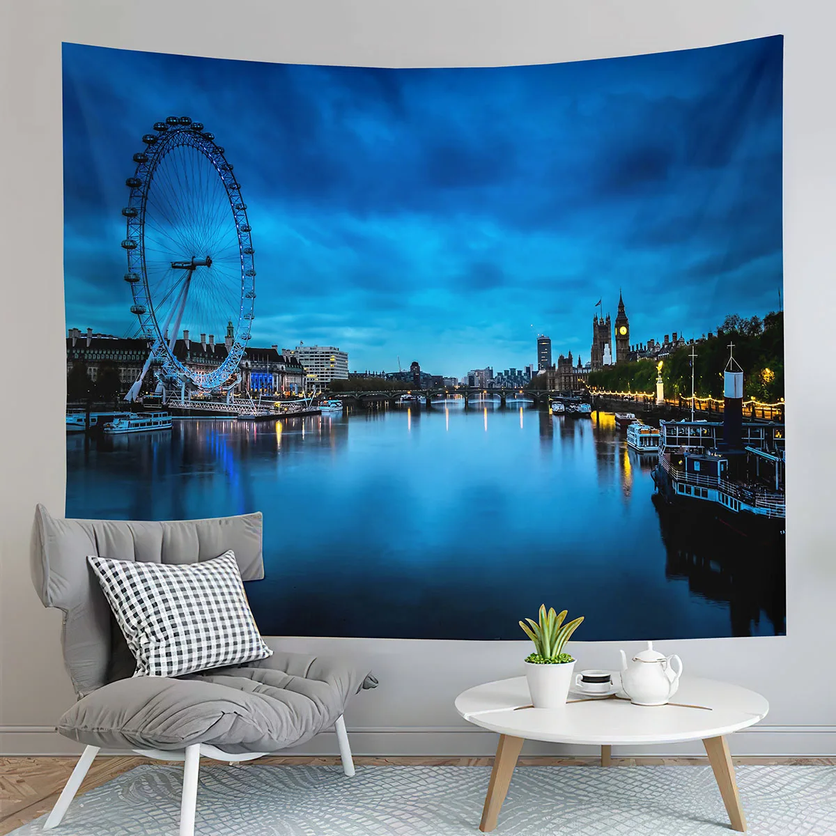 London Eye Tapestry Thames River Tapestry London Urban Scene Tapestry Wall Hanging Tapestries Art Home Living Room Bedroom Dorm