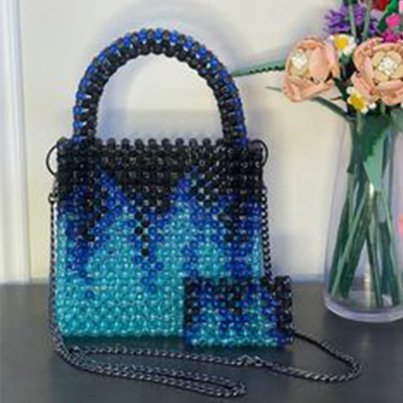 Ladies Bags Handmade Woven Beaded Bags for Women Handbags Multicolor New Fashion Beach Vacation Phone Clutch Party Bags 2024