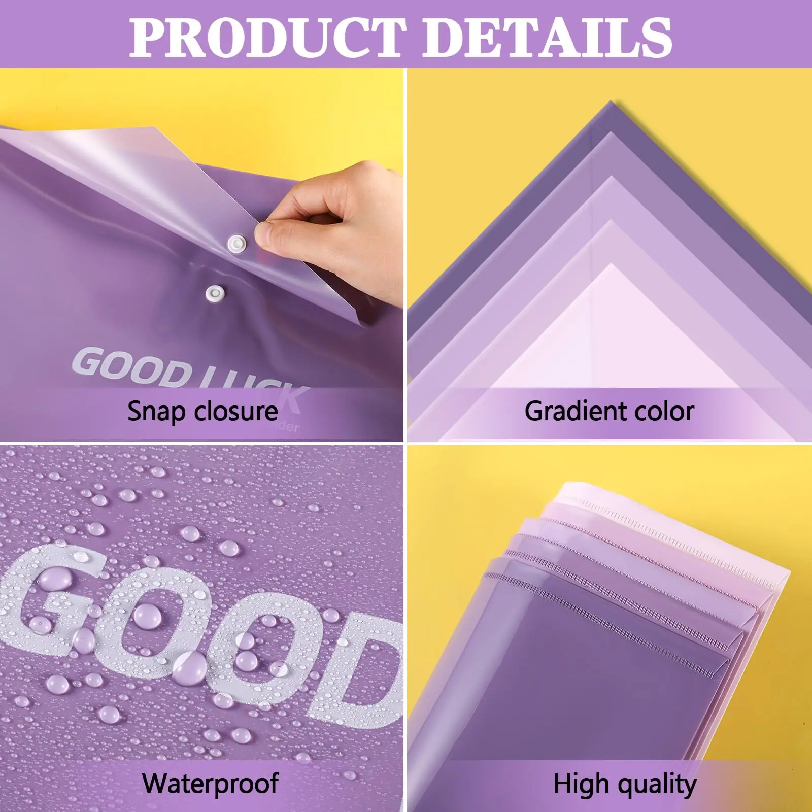 Paquet de 5/20 dossiers de documents multicolores A4 en polypropylène transparent-enveloppes en plastique PP durables pour fournitures scolaires et de bureau