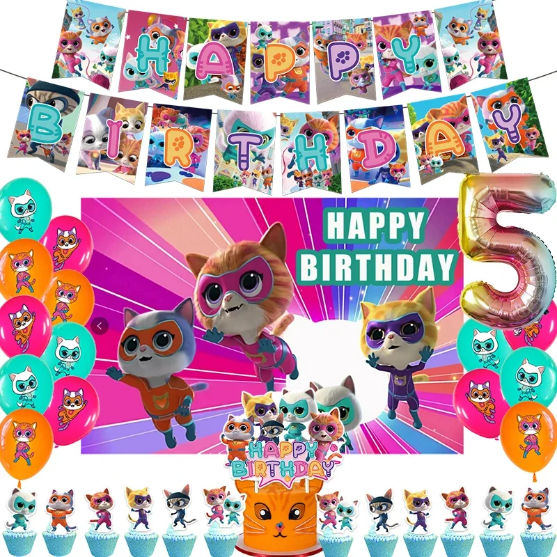 Disney Cartoon Superkitties Birthday Party Decoration Super Kitties Tableware Balloon Cake Topper Party Supplies Baby Shower