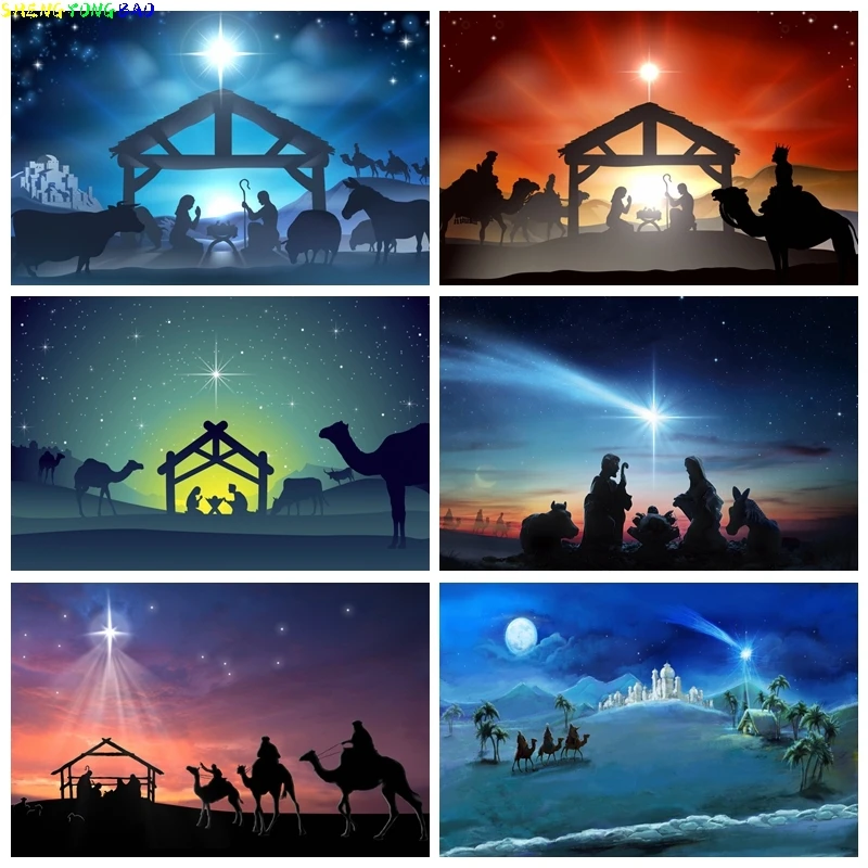 

Birth of Jesus Backdrop Star Night Holy Family Nativity Scene Easter Photo Background Baby Kids Photoshoot Party Decor
