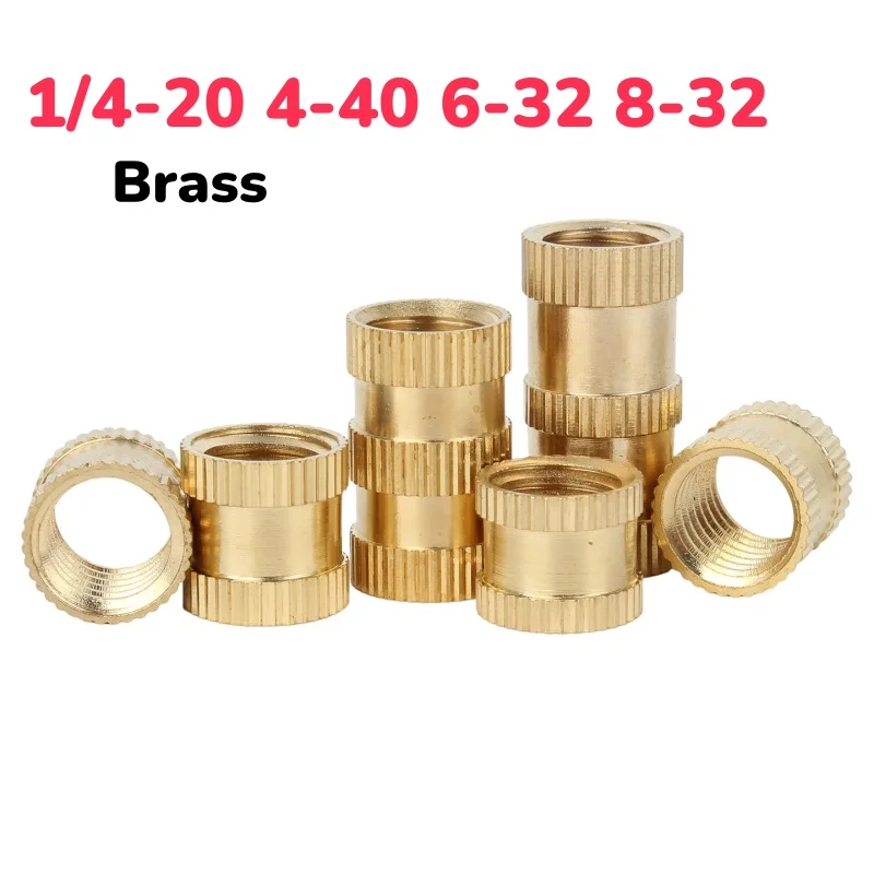 1/4-20 4-40 6-32 8-32 Heat Brass Insert Nut Knurled Insertnut Hot Melt Molding Injection Embed Threaded Inserts