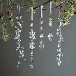 New Christmas Tree Decoration Snowflake Water Drop Pendant Christmas Transparent Acrylic Snowflake Jewelry Pendant