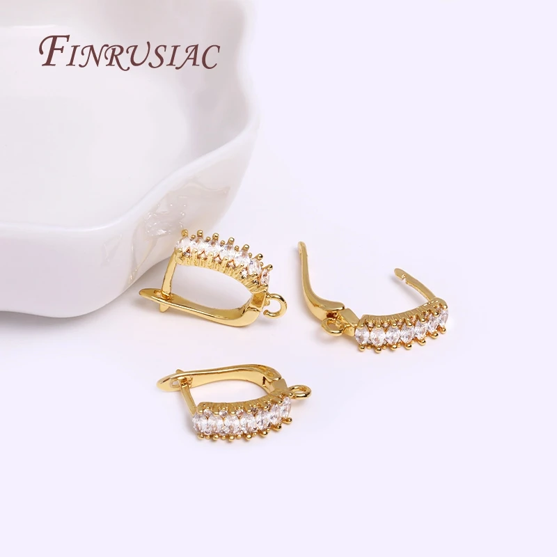 18K Real Gold Plated Zircon Crystal Shvenzy Earring Hook Clasp Findings Fastener Earwire DIY Handmade Jewelry Accessories