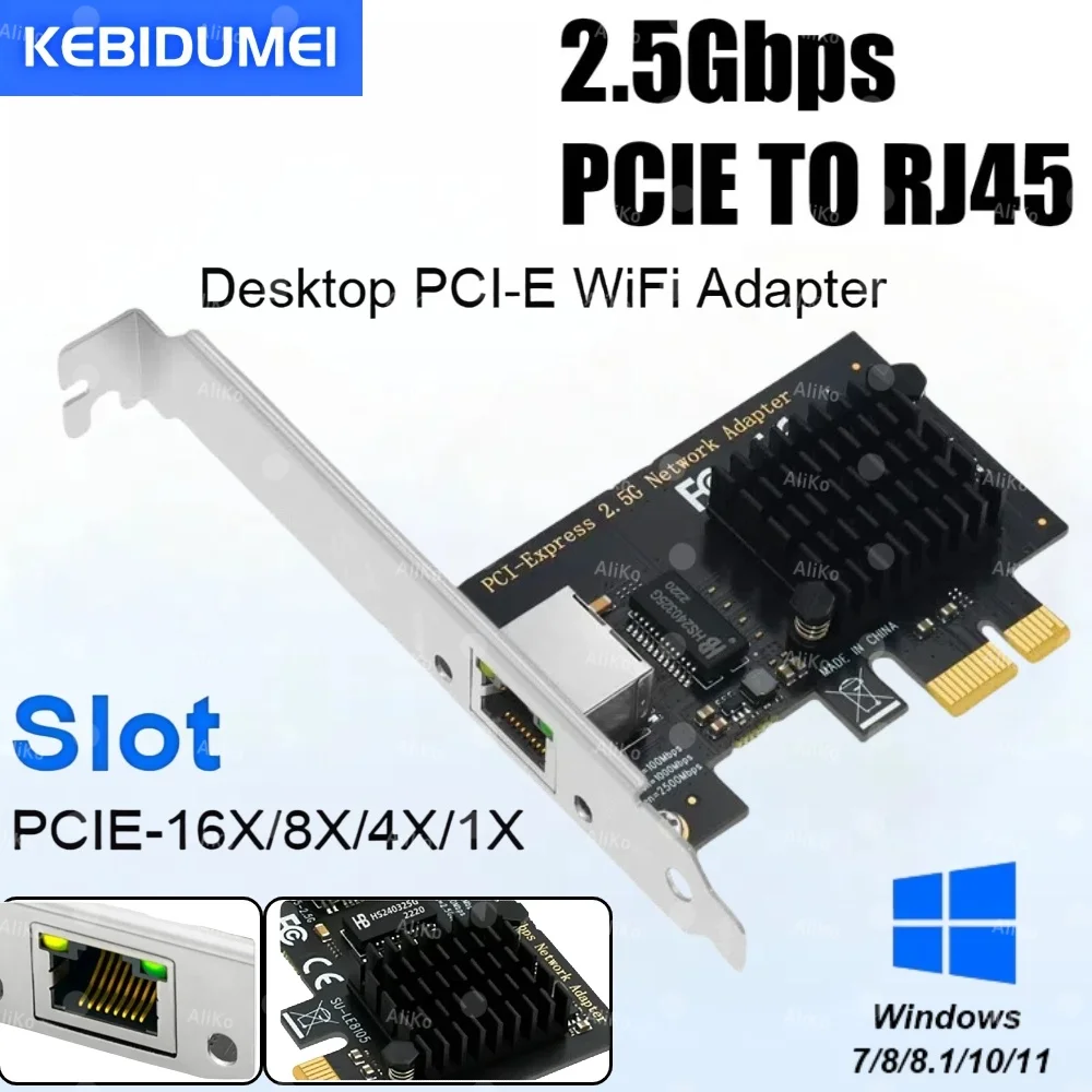 

Сетевая карта PCI-E к RJ45, 2500 Мбит/с, 100/1000 Мбит/с, 2,5G Gigabit Ethernet, проводной адаптер контроллера локальной сети для настольного компьютера Win7/8/10/11