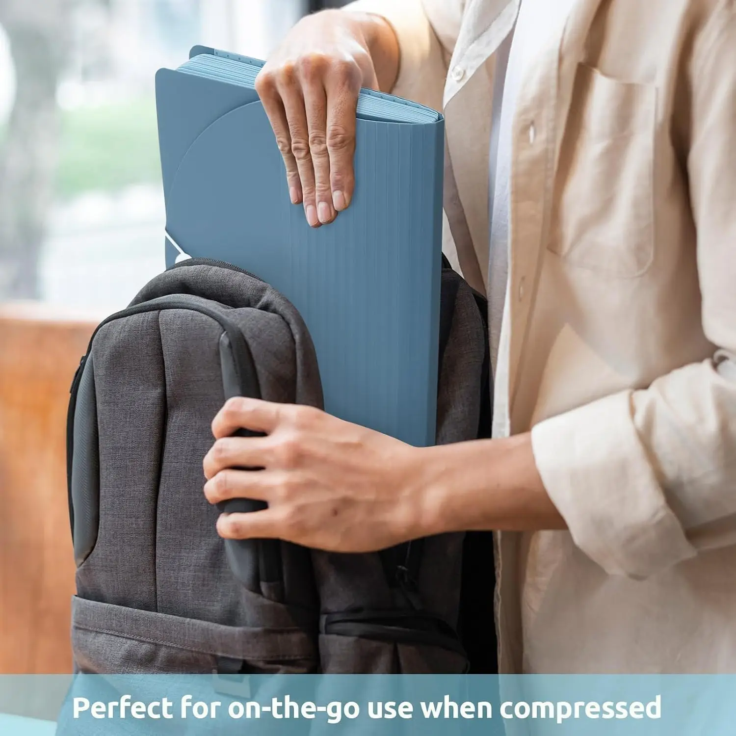 Expanding File Folder with 13 Pockets, Portable Document Organizer for Bills Receipts, Letter A4 Size, Home Office School Supplies, Haze Blue view 3
