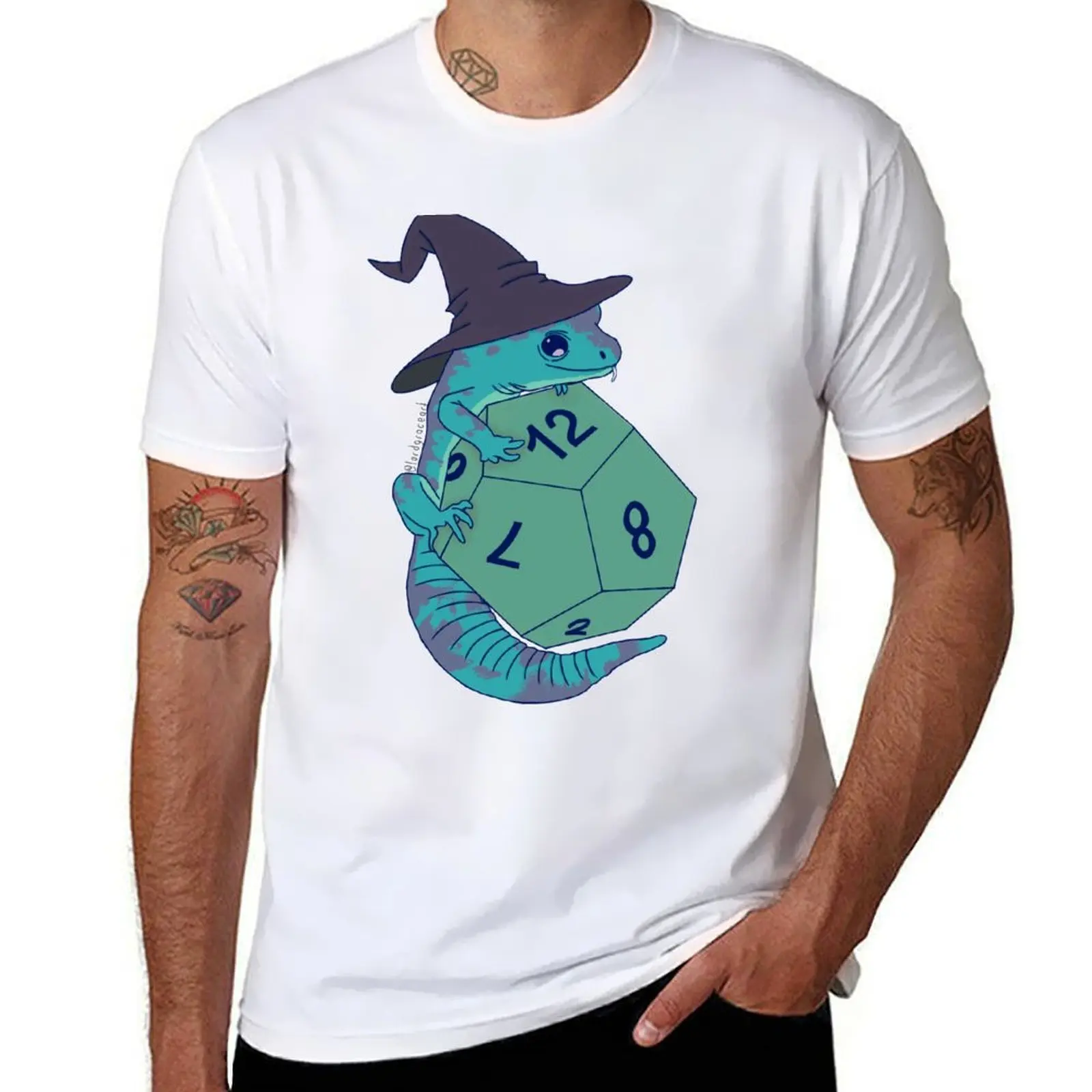 DnD Wizard Lizard- Camiseta tecnicamente verde azulado, camiseta de diseñador para hombre