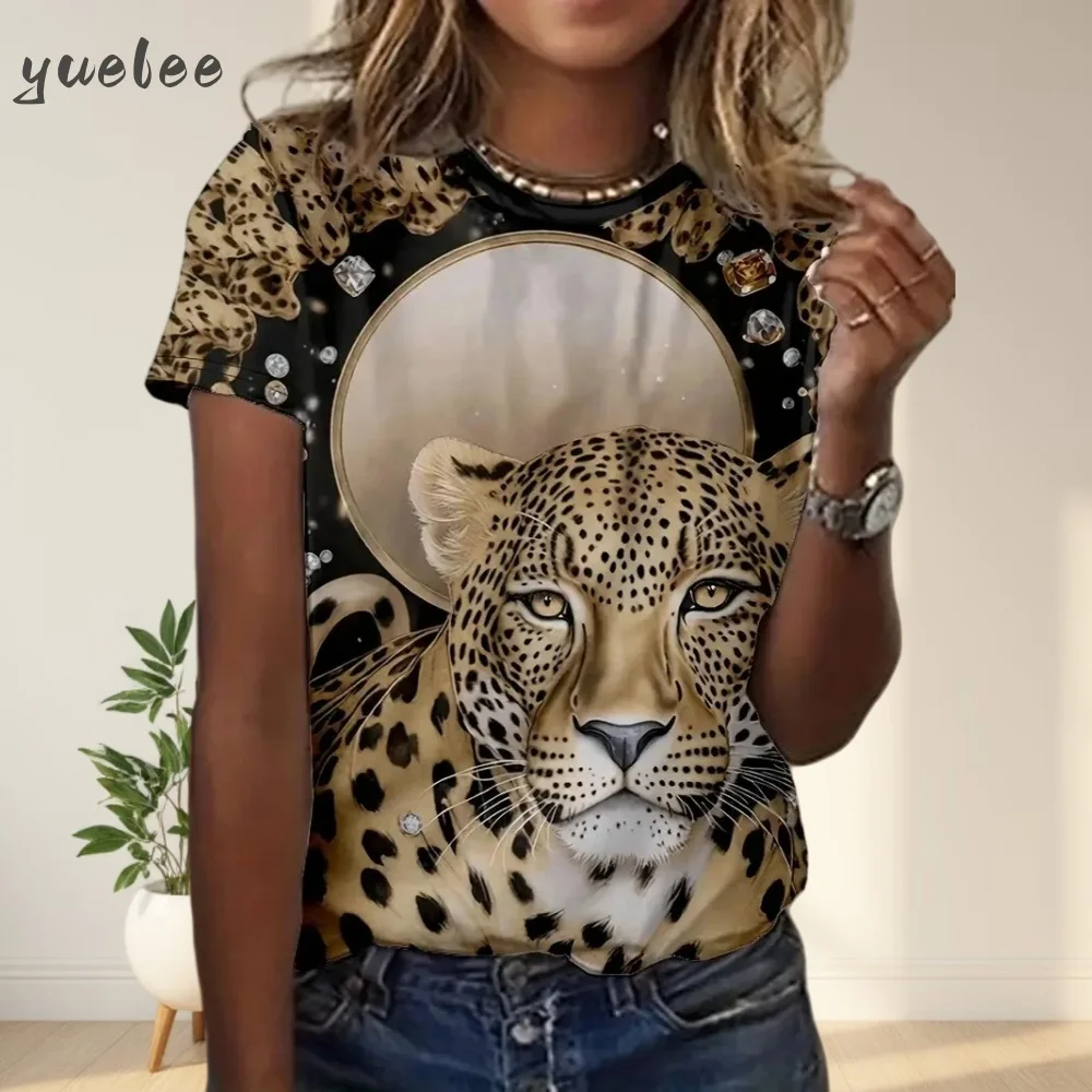 Women's T-Shirt Summer Animal Leopard 3D Print T-Shirt Women Street Casual Fashion Short Sleeve T-Shirt O-Neck Clothes for Woman