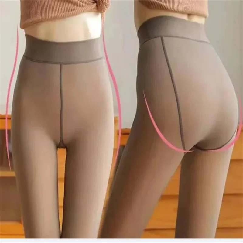 

Women's Thermal Leggings Insulated Tights Fleece Lined High Waist Elasticity Thick Plush lady Pantyhose Winter Below 70kg