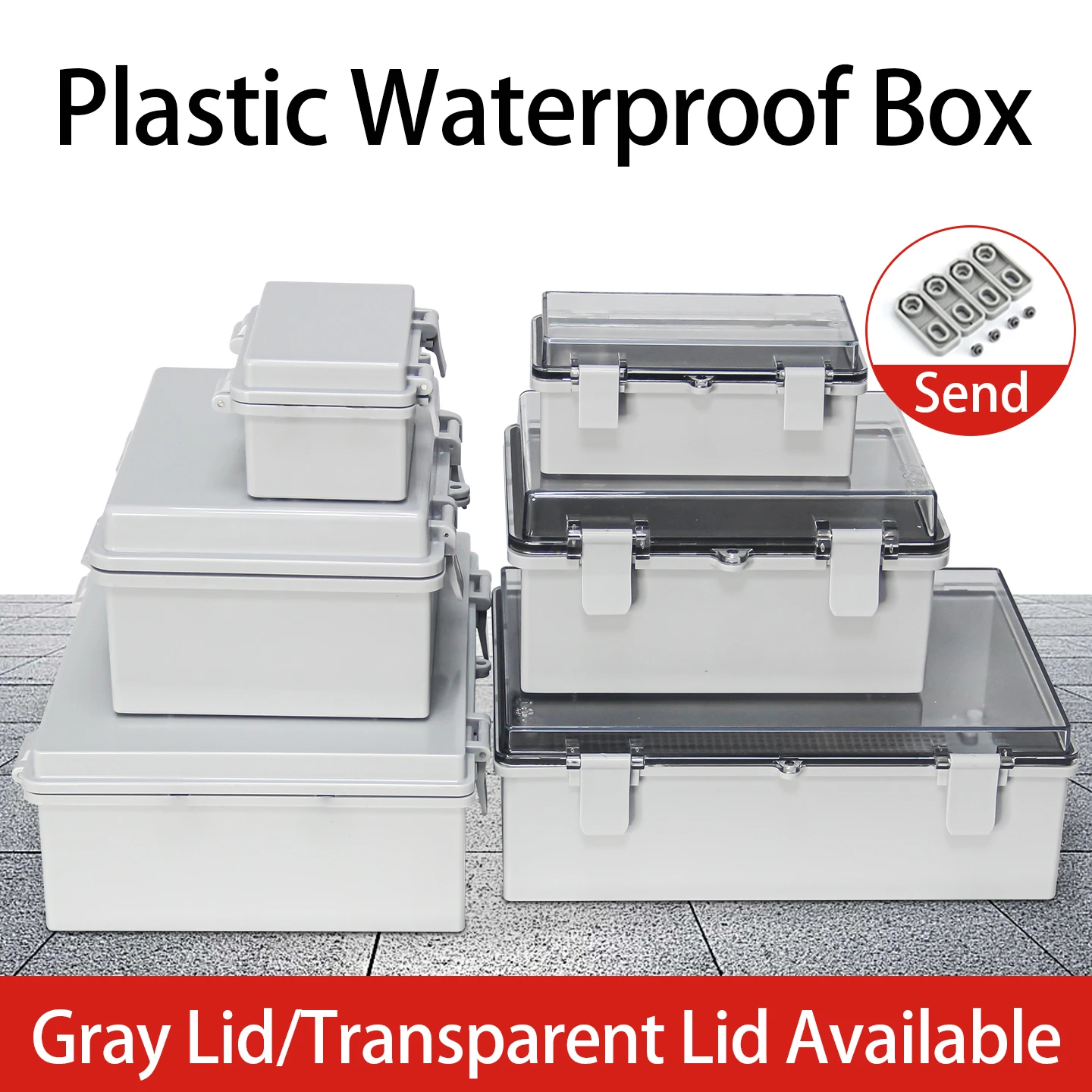 IP66 Waterproof Plastic Wire Junction Box ABS Outdoor Electronic Instrument Gray/Transparent Cover Distribution Box Enclosure