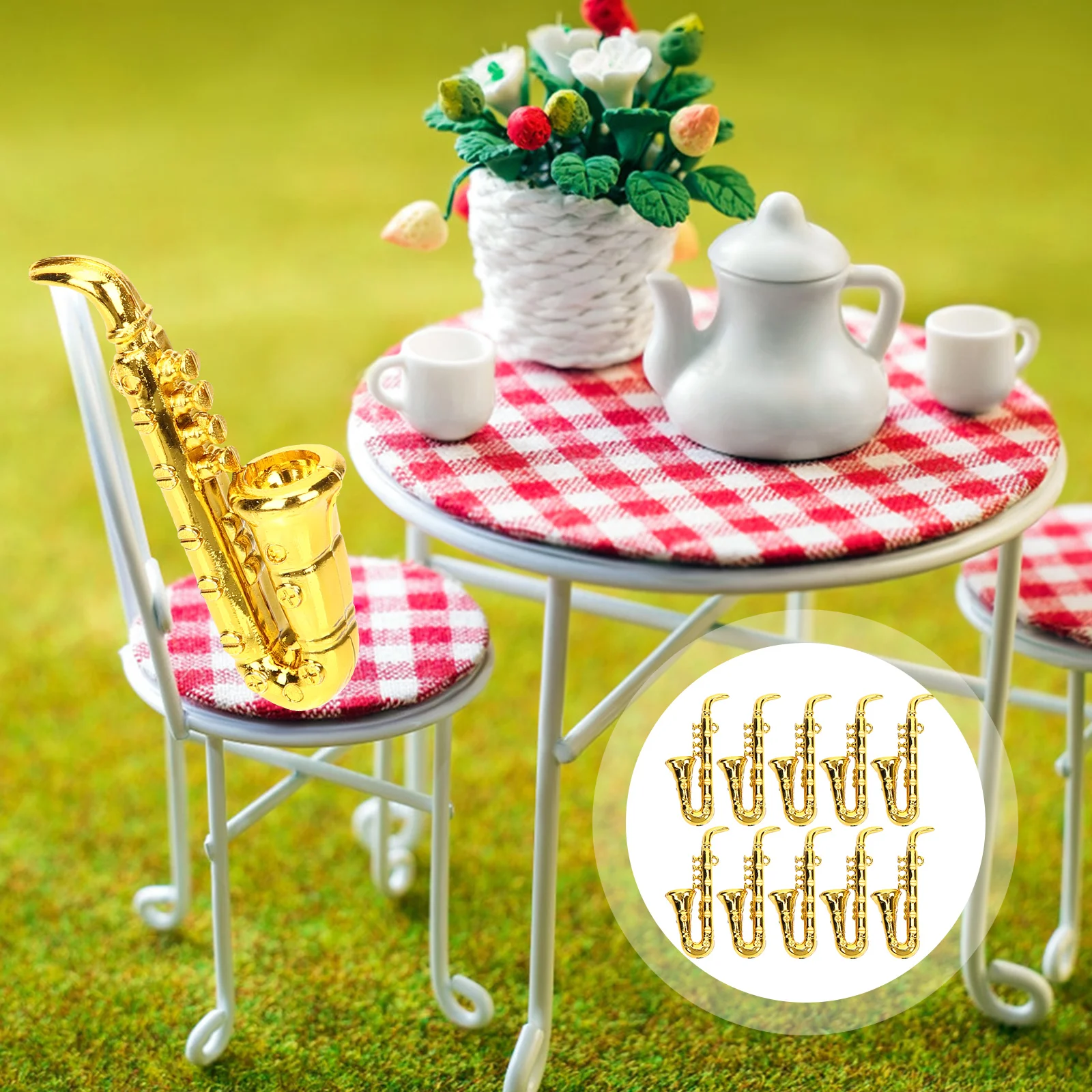 10 pçs brinquedo instrumento musical modelo saxofone em miniatura pequenos instrumentos decoração dourada criança