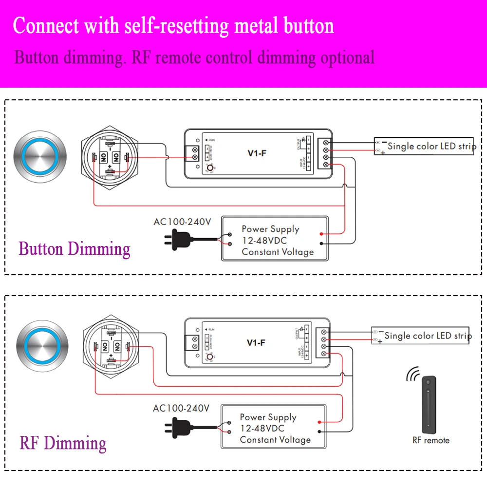 Fade-in fade-out Betol RF ledes dimmer V1-F 5 Elhalkulás sebesség Betol dimming Egyenáram 12v 24V 36V 48V Antagonista vel 2.4G Távoli Ellenőr