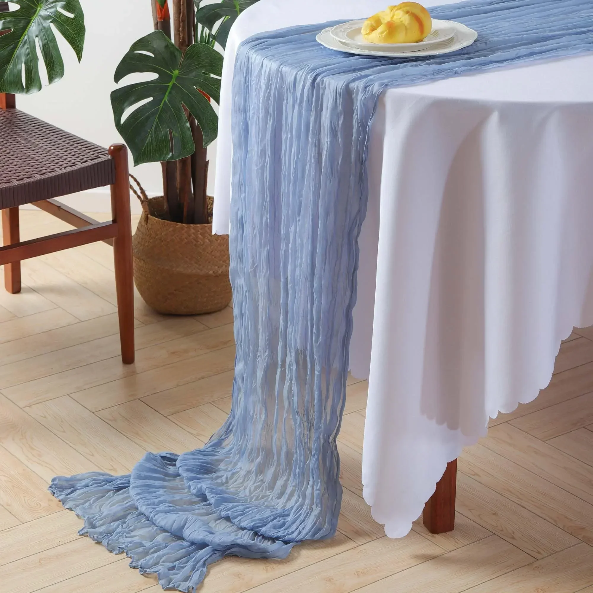 Set of 12 Semi-Sheer Gauze Table Runner Cheesecloth Tablecloth Dusty Blue Wedding Dining Party Christmas Banquets Arches Decor
