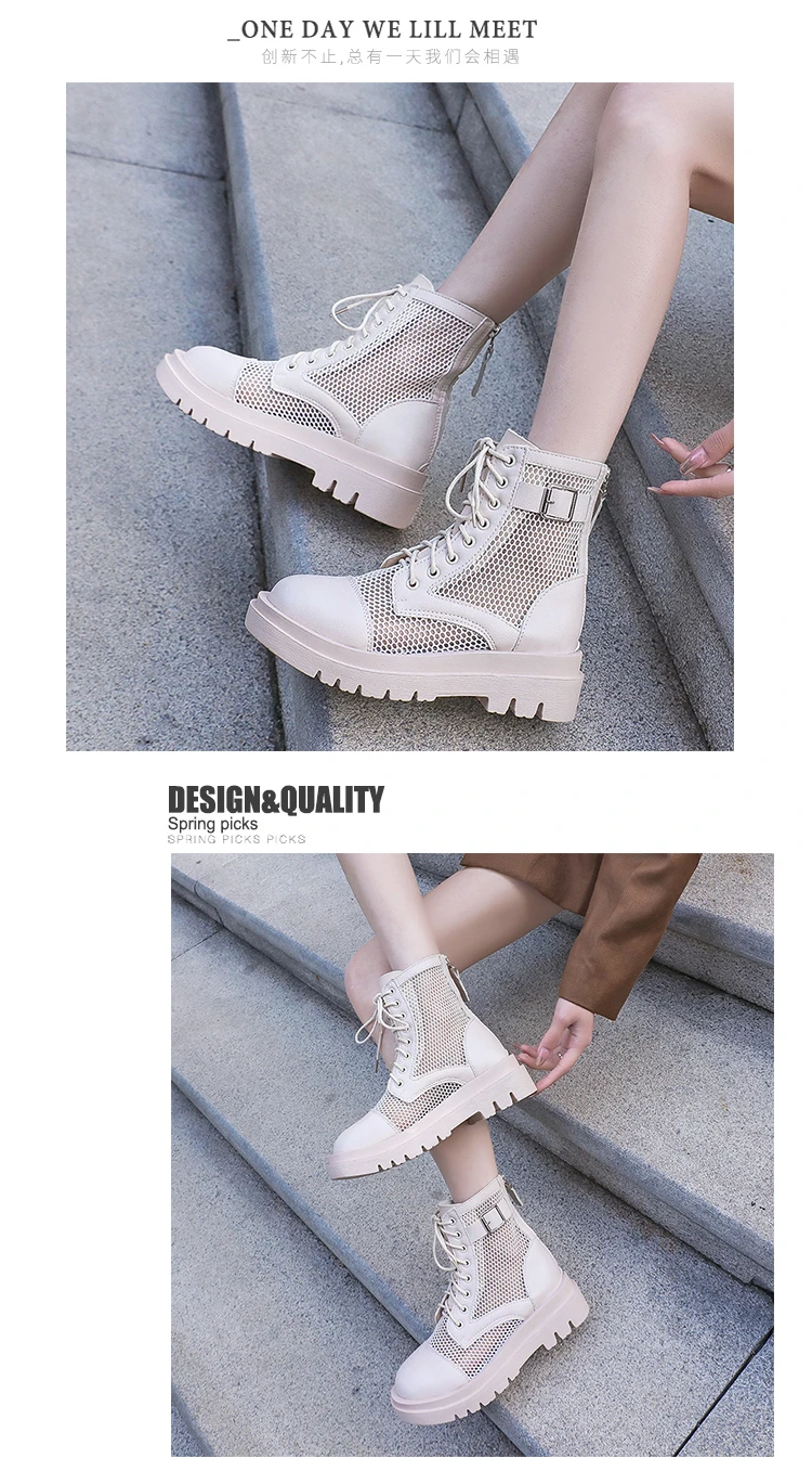 Sommerstiefel für Damen, Mesh-Kühlstiefel, klobige Plateau-Sandalen im britischen Stil mit Schnallenriemen, römische Sandalen für Damen in großen Größen – Detail 12