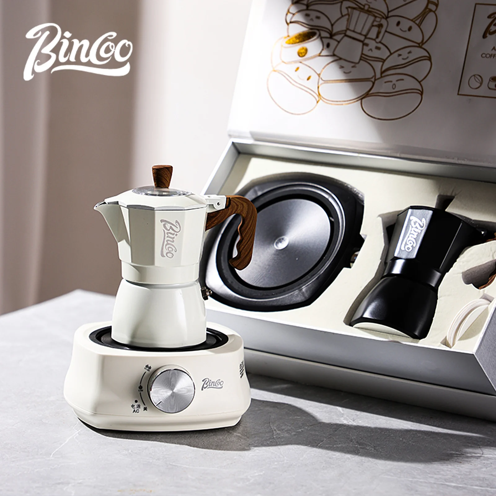 

Bincoo Coffee Moka Pot Gift Box Double Valve Espresso Maker Italian Coffee Professional Home Barista Accessories Coffee Tools