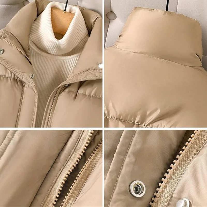 Abrigo de plumón de algodón para mujer, chaqueta ligera y cálida, acolchada, holgada, informal, color negro y Beige, novedad de invierno, 2024