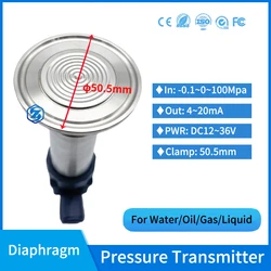 4-20ma Flat Film Membrane Sanitary Pressure Transmitter Hygienic Flush Diaphragm 50.5 Tri-clamp Pressure Sensor for Beverage
