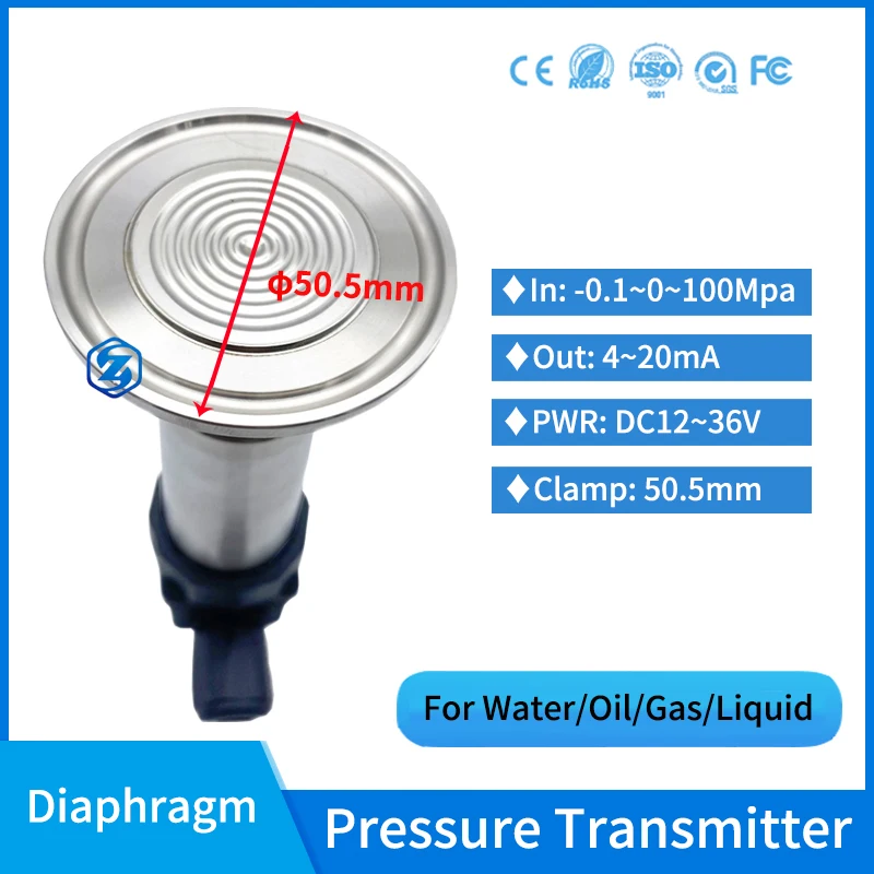 Sensor de Pressão Higiênico da Tri Braçadeira do Diafragma 50.5 do Nivelamento do Transmissor Sanitário da Pressão da Membrana do Filme Liso 420ma para a Bebida