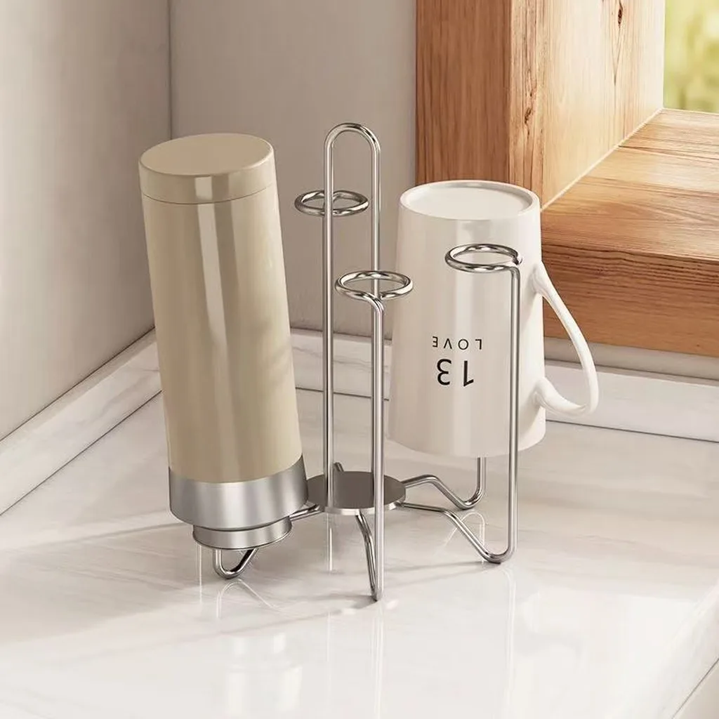 Stainless Steel Cup Holder Compact Inverted Glass Storage Countertop Cup Organizer Stainless Steel Drinking Glass Rack