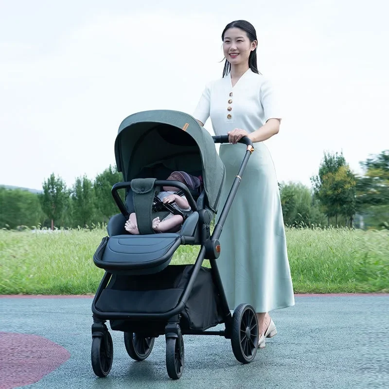 Kereta dorong bayi dapat duduk dan berbaring, kereta dorong anak bayi baru lahir tampilan tinggi ringan dua arah