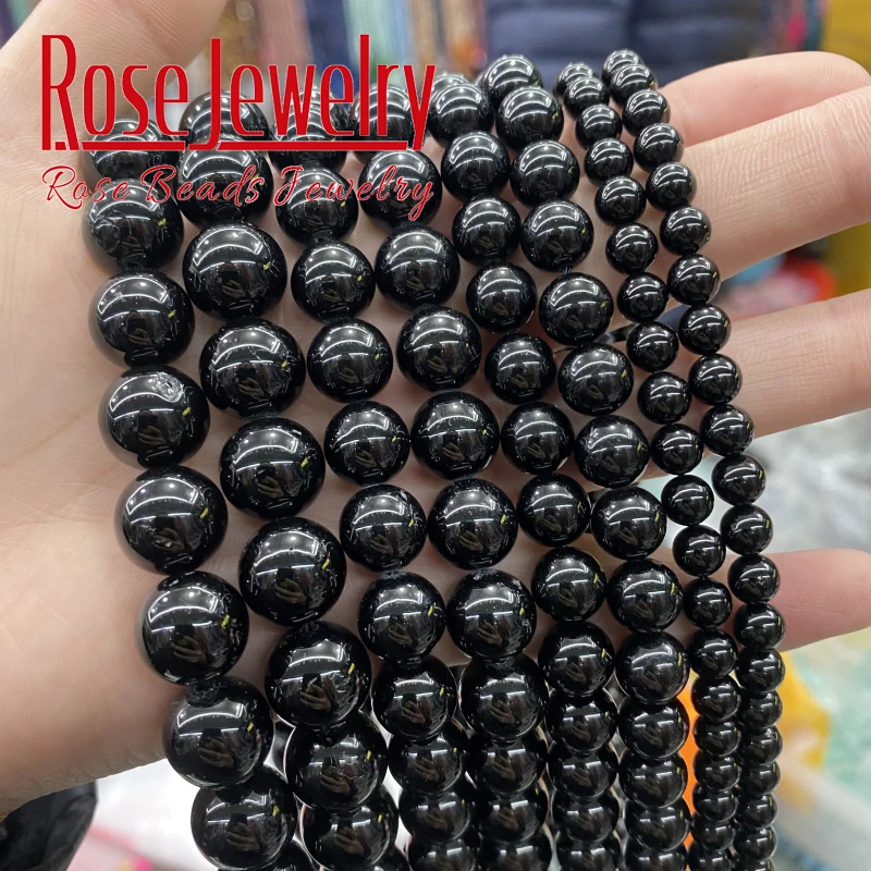 AAAAA Natural Black Tourmaline Gem Stone Beads Round Loose Spacer Bead For Jewelry Making DIY Bracelet Necklace15'' 6/8/10/12 mm