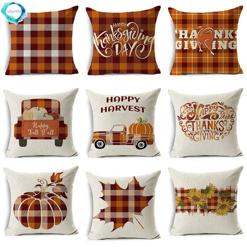 New Arrival Thanksgiving Day Pillowcases 45*45cm Autumn Pumpkin Maple Leaves Linen Cushion Cover for Sofa Car Home Decor