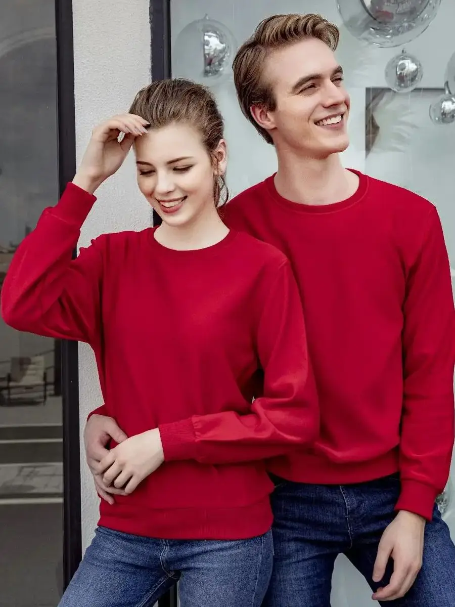 Jersey con Logo estampado personalizado para parejas, sudadera gruesa de lana para otoño e invierno, ropa Diy para equipo de empresa de Color sólido para hombres y mujeres