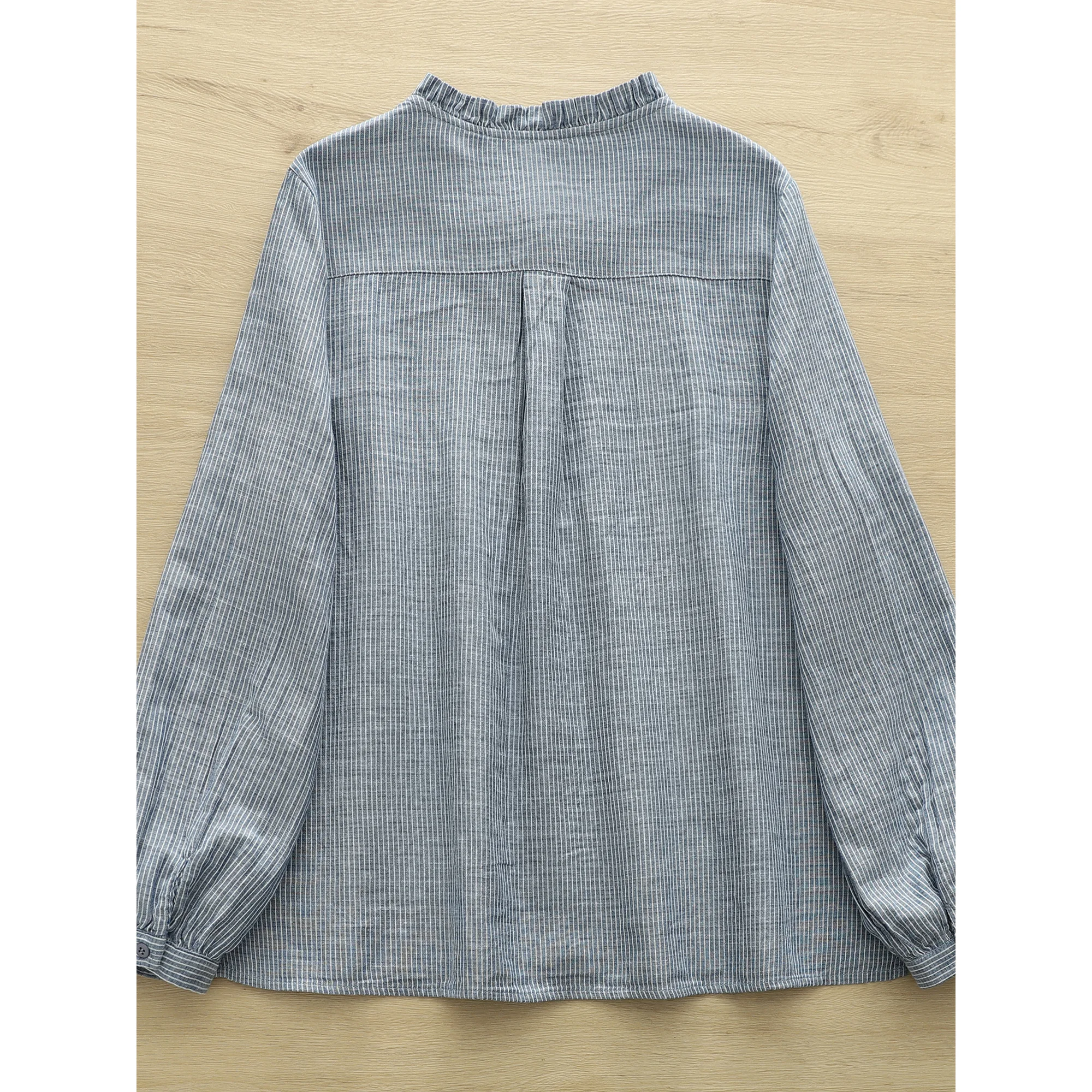 ريترو Sle المرأة فضفاضة القطن irt ربيع الخريف منقوشة طبقة مزدوجة Sve الوقوف طوق المضادة للتجاعيد طويلة Sve #5