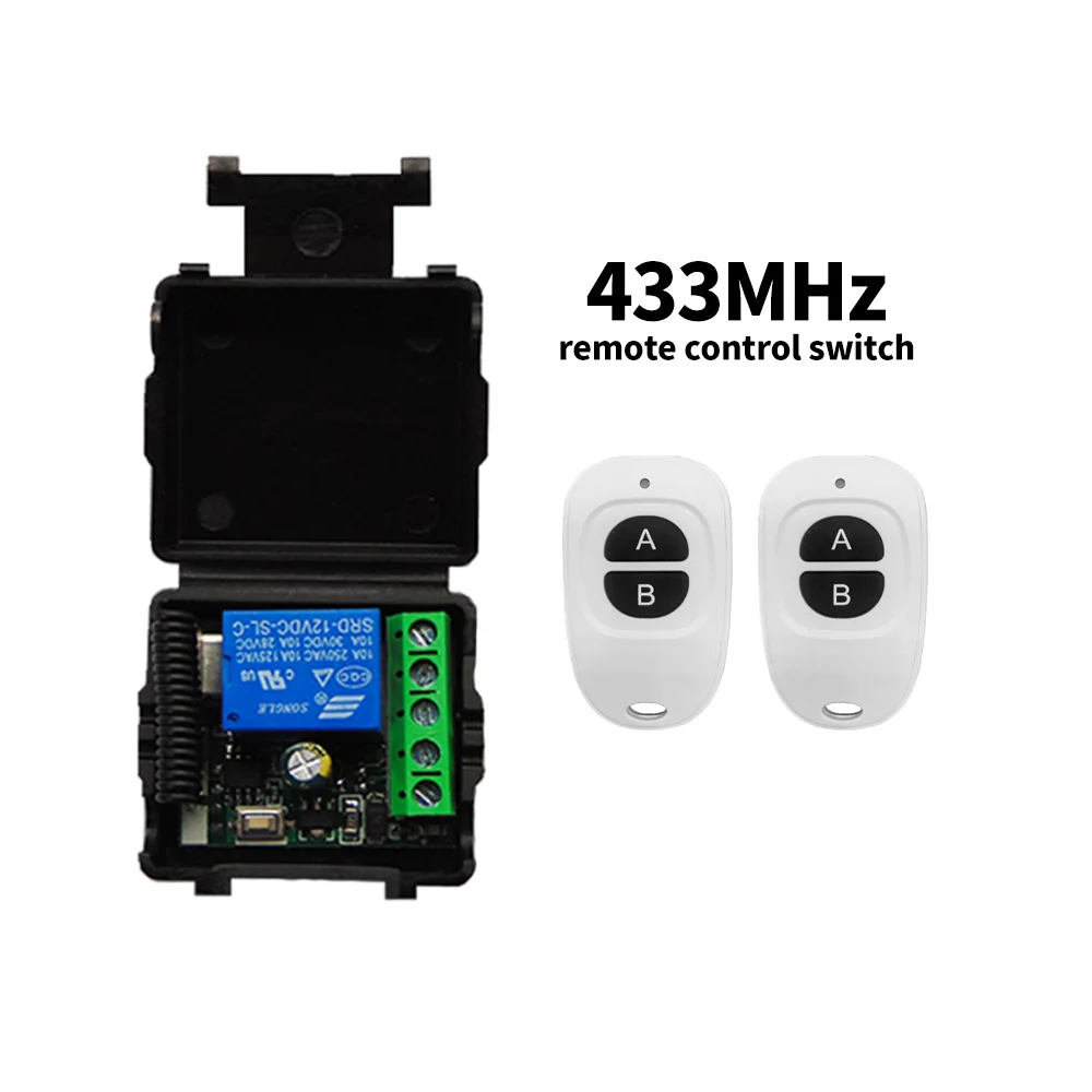 

433Mhz Remote Control Wireless Switch DC 12V 1CH RF 10A Relay Receiver and 2CH Transmitter for Garage Gate Motor Light Lamp DIY