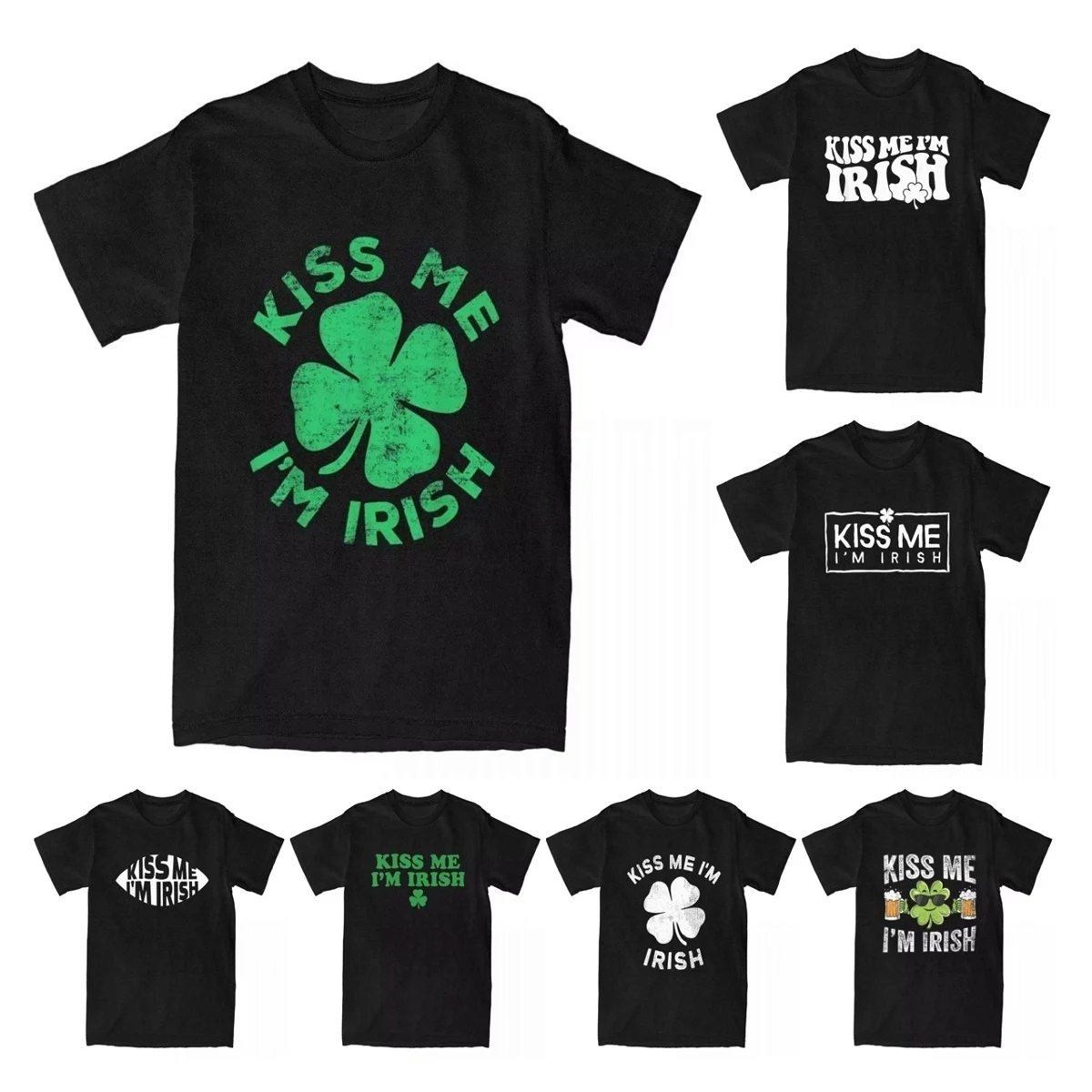 Hipster Kiss Me I'm Irish Saint Patrick's Day T-Shirt Men 100% Cotton T Shirts Shamrock Funny Tee Shirt Graphic Printed Clothing