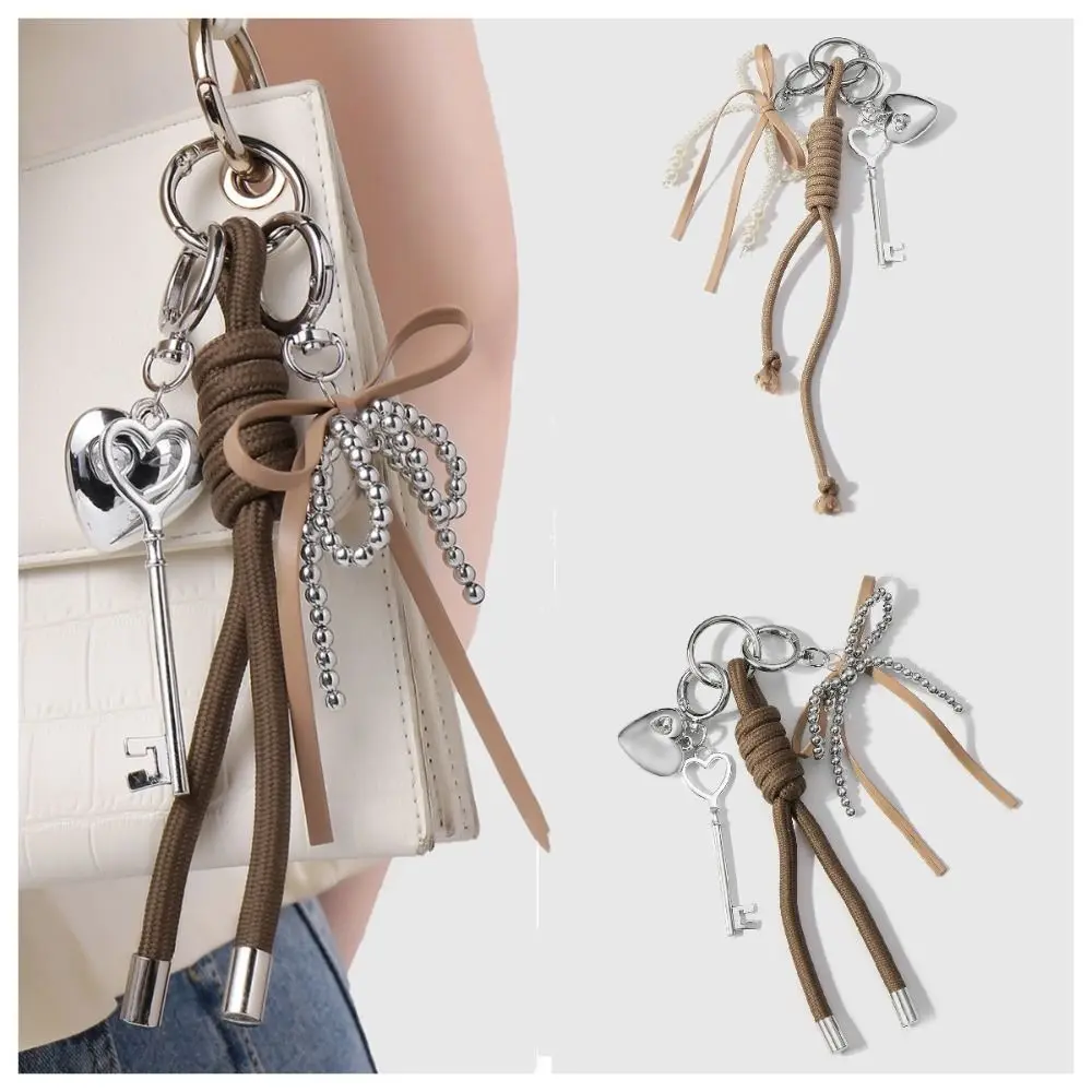 น่ารัก DIY ผู้ถือพวงกุญแจ Y2K เพิร์ลโบว์หัวใจกระเป๋าจี้กระเป๋าตกแต่งผู้หญิง
