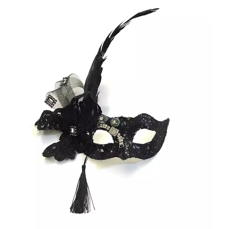 

Halloween Dance Party Black Half-Face Beauty Feather Side Flower Mask