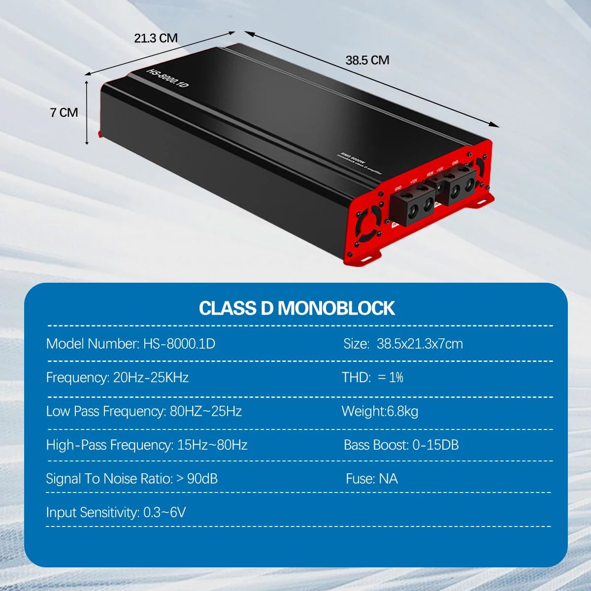 8000W 1 Channel Class D Monoblock Car Amplifier for Competition Car Audio Systems 90dB with Crossovers ZM- HS-8000.1D