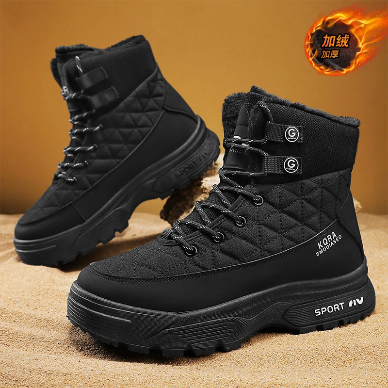 

Outdoor Casual Warm Snow Boots for Men Winter Comfortable Plus Velvet Cotton Shoes Fashion Non-slip Wear-resistant Tooling Boots