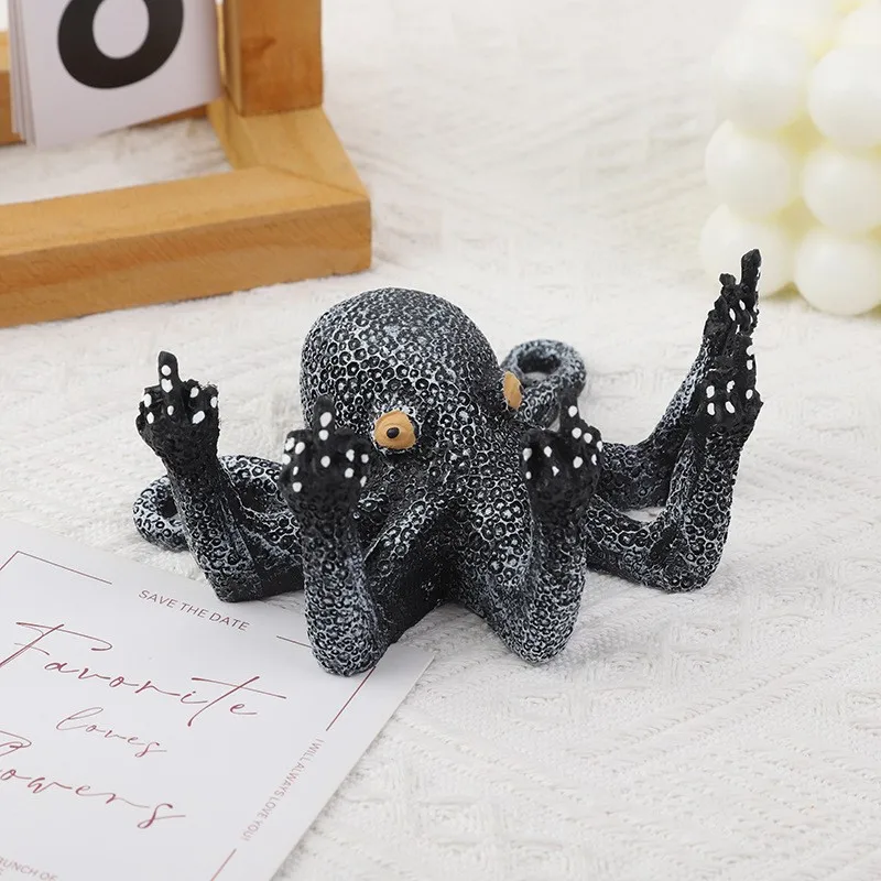 Glow in The Dark Resin Middle Finger Octopus Sculpture Realistic 3D Craft Artwork