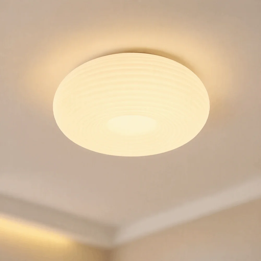 110-220V Flush Mount Ceiling Light Color Temperature Adjustable 24W Ceiling Light Fixture Round Shape Milk Ribbed Shade