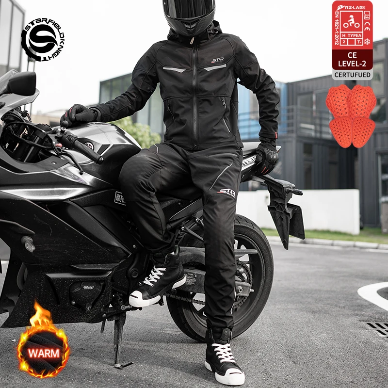 

SFK Winter Motorcycle Pants Fluff-lined For Warmth Windproof Splash-proof Men's Riding Trousers With CE Protective Accessories